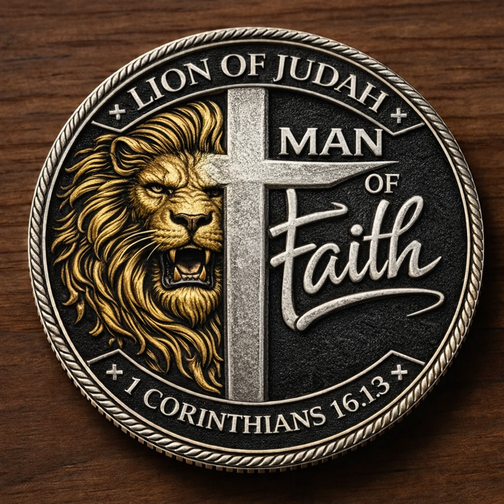 đŚMan of Faith â Warrior of the King Challenge Coin
