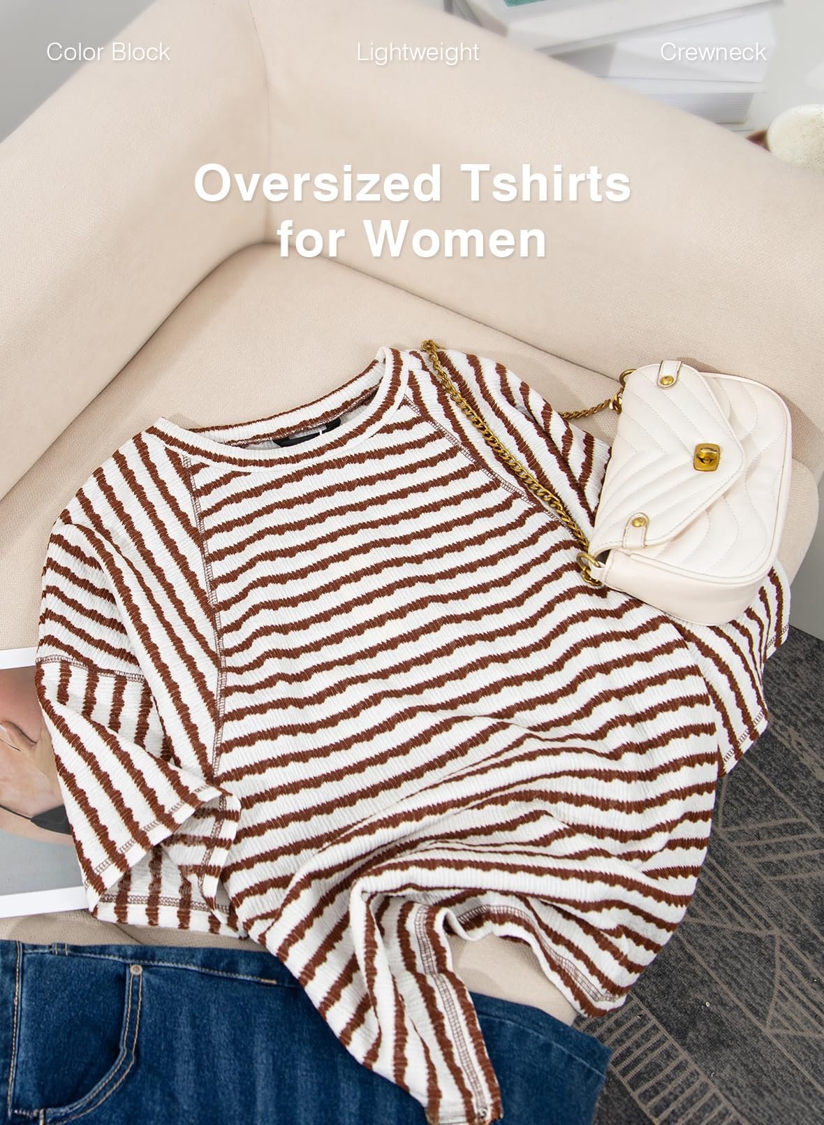 🔥New Arrival 50% OFF🔥Womens Summer Tops Oversized Tshirts for Women Striped Color Block Short Sleeve T Shirts Crewneck Casual Tee Blouses
