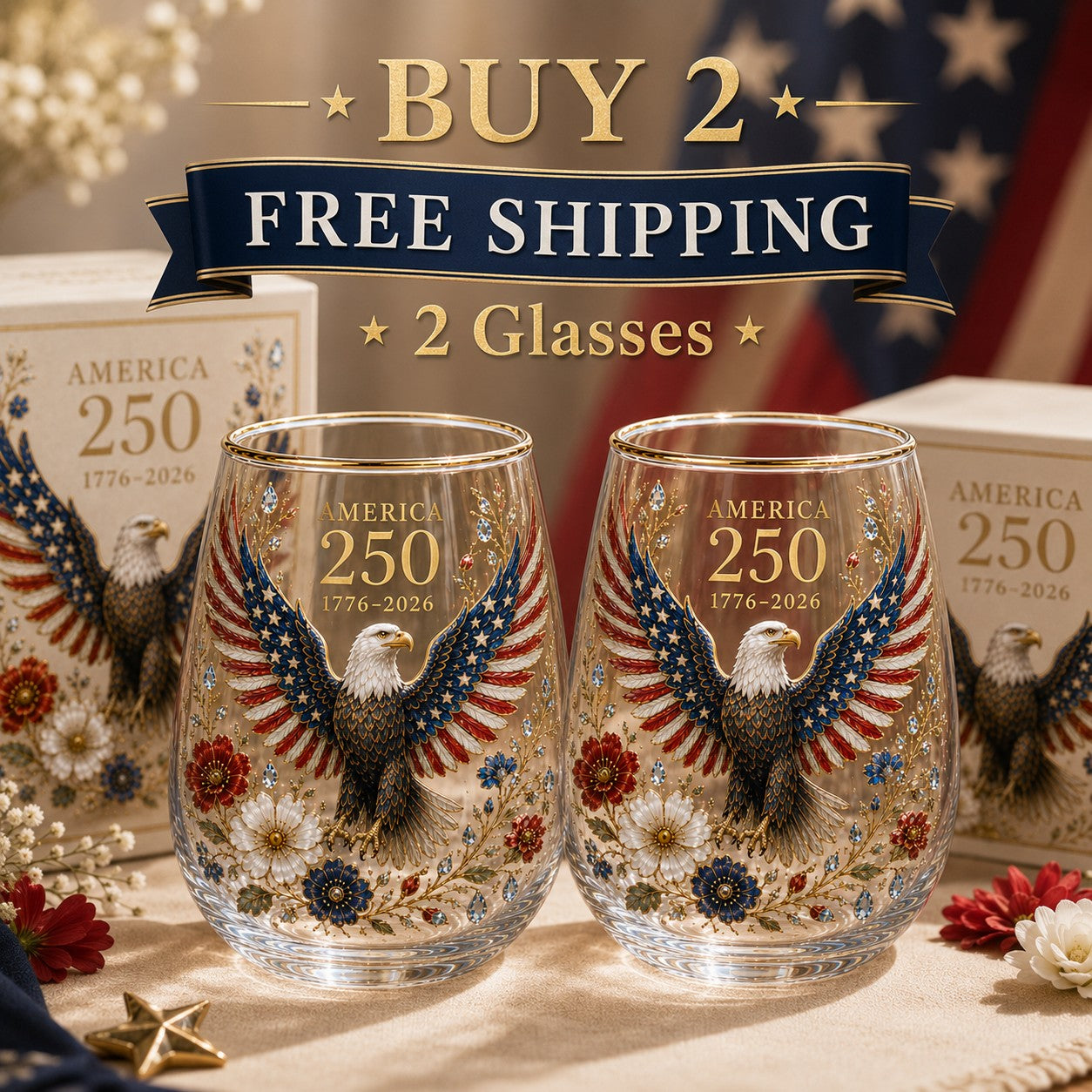 ValorSpirit â America 250 Commemorative Glass Tumbler