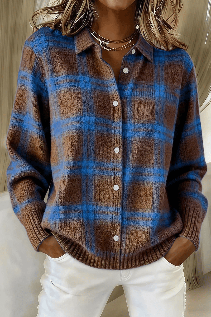 CLEARANCE SALE🔥 Women's Plaid Print Casual Mixed Cotton Buttoned Cardigan Sweater
