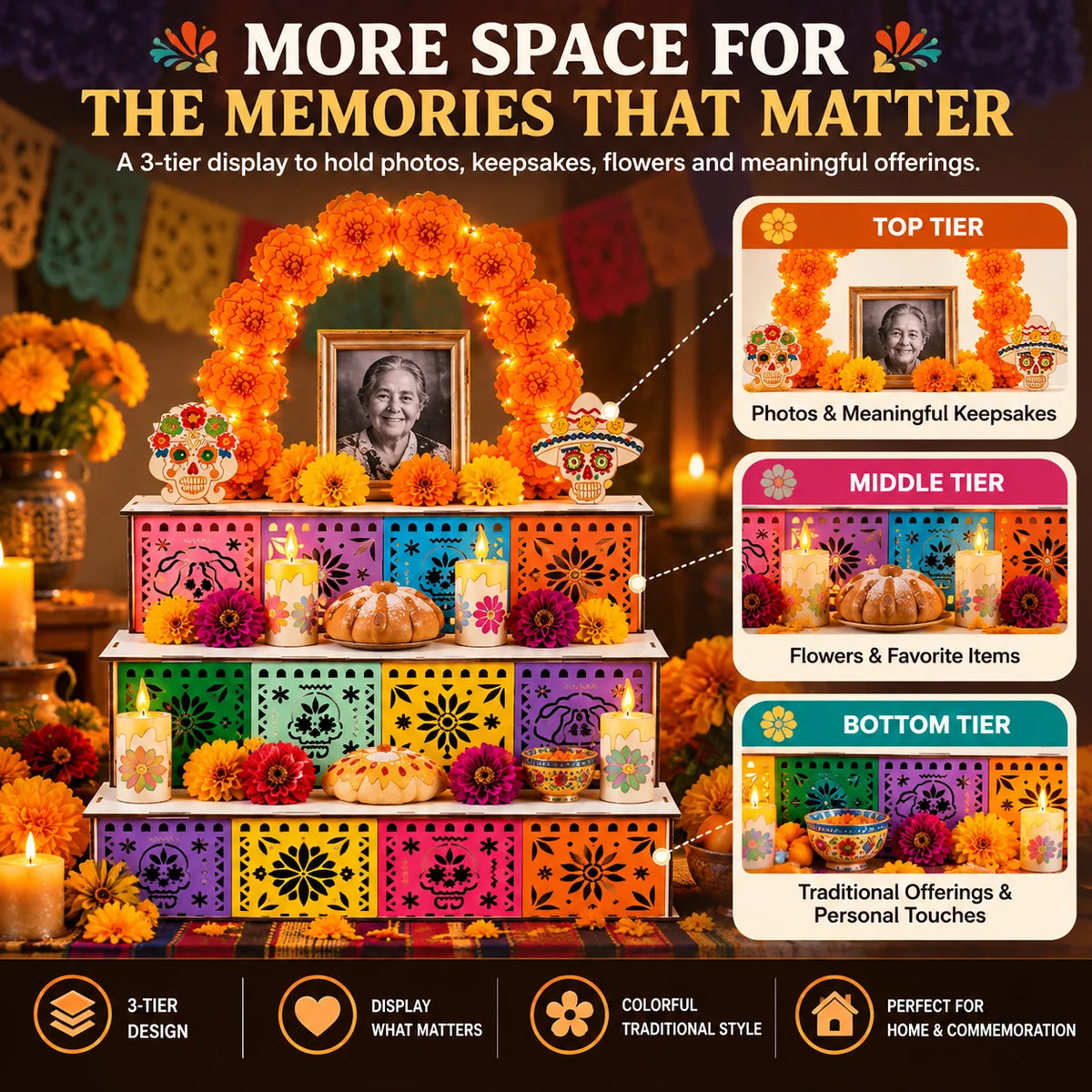 MemoraViva – 3-Tier Day of the Dead Remembrance Altar