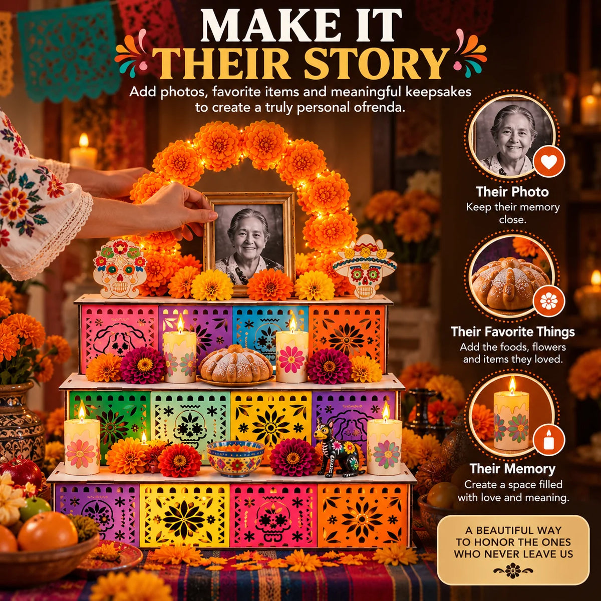MemoraViva – 3-Tier Day of the Dead Remembrance Altar