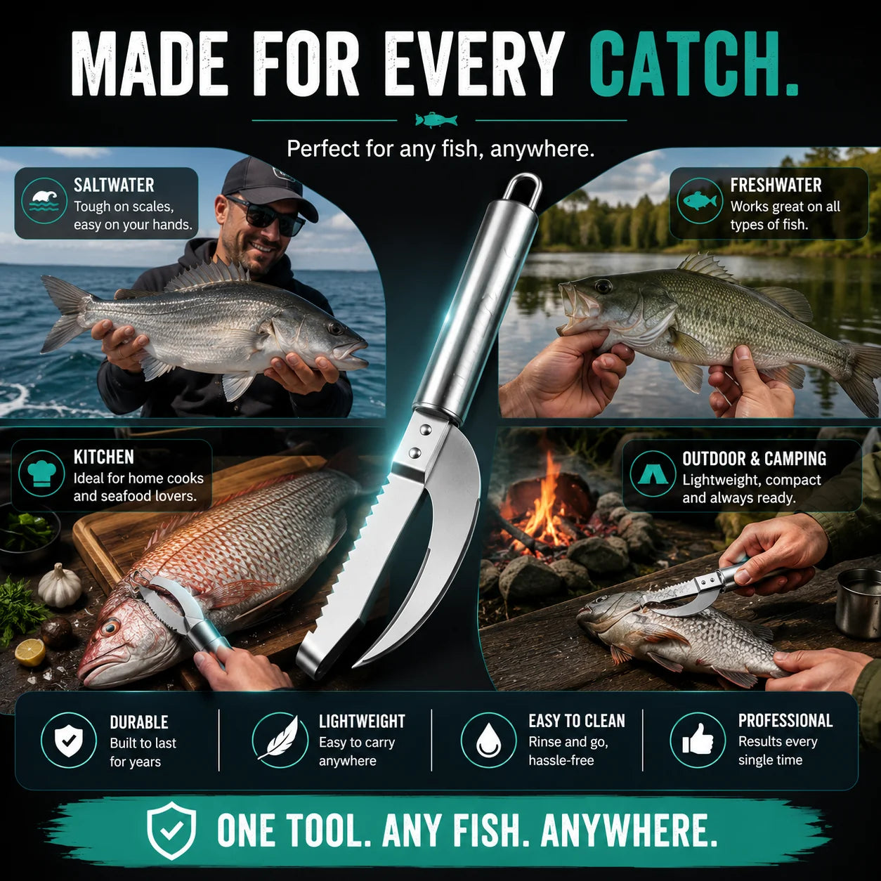 FishMate – Multi Function Fish Scaling & Gutting Tool