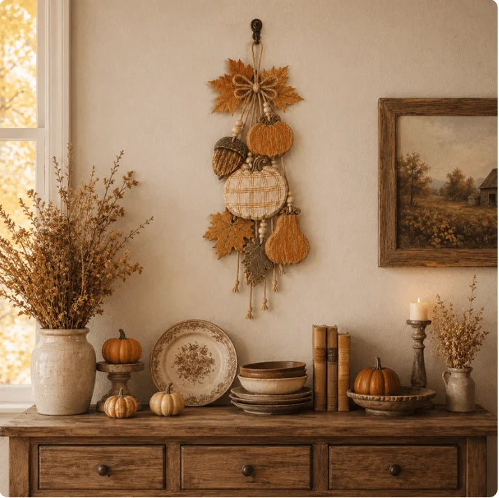 HarvestCharm – Rustic Autumn Wooden Door Hanger
