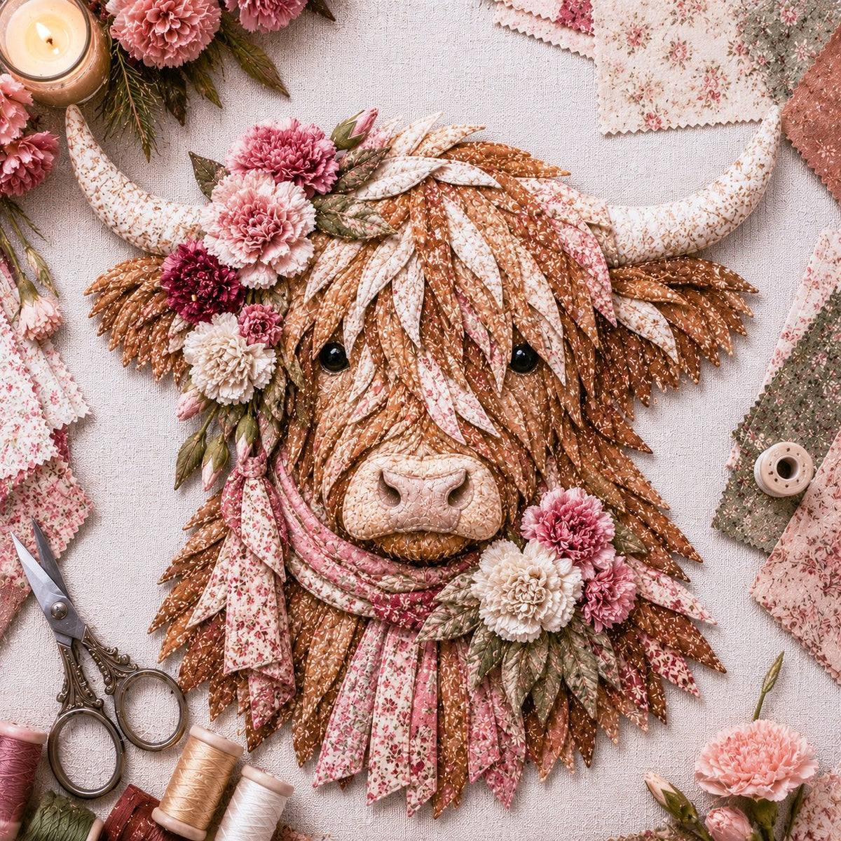 FloralMoo – 3D Highland Cow Fabric Art Kit