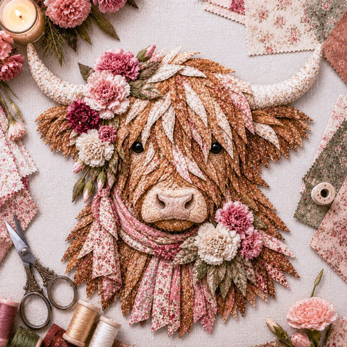 FloralMoo – 3D Highland Cow Fabric Art Kit