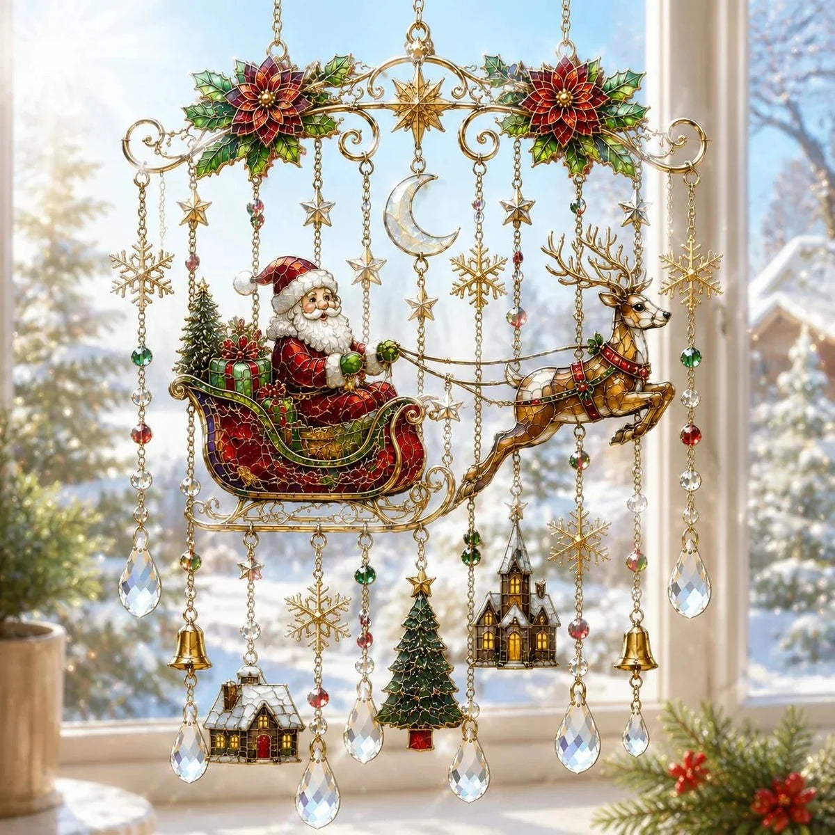 ChristmasGlow – Handmade Stained Glass Window Hanging