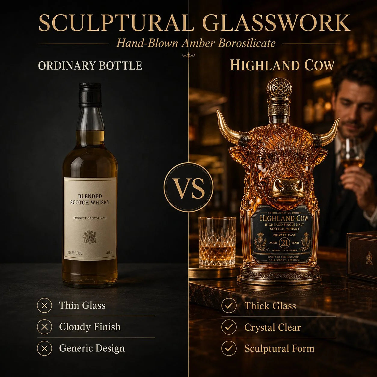 RegalHorn – Luxury Highland Cow Whisky Decanter