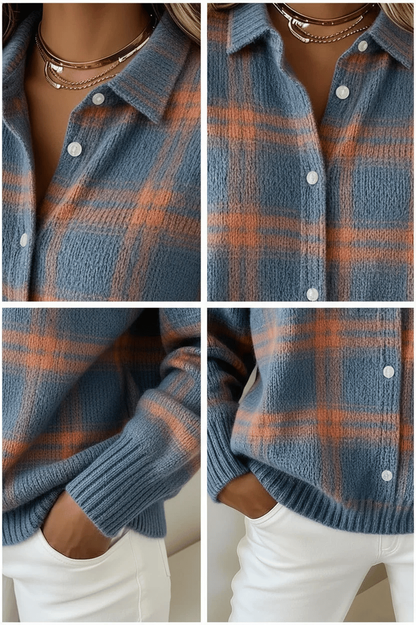 CLEARANCE SALE🔥 Women's Plaid Print Casual Mixed Cotton Buttoned Cardigan Sweater