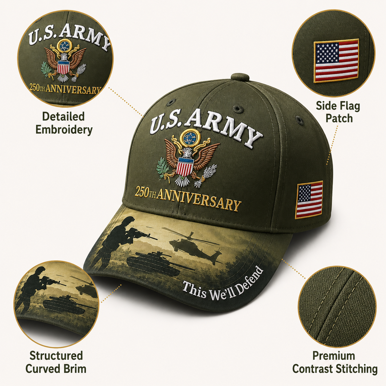 .S. Army 250th Anniversary Commemorative Embroidered Cap 🇺🇸