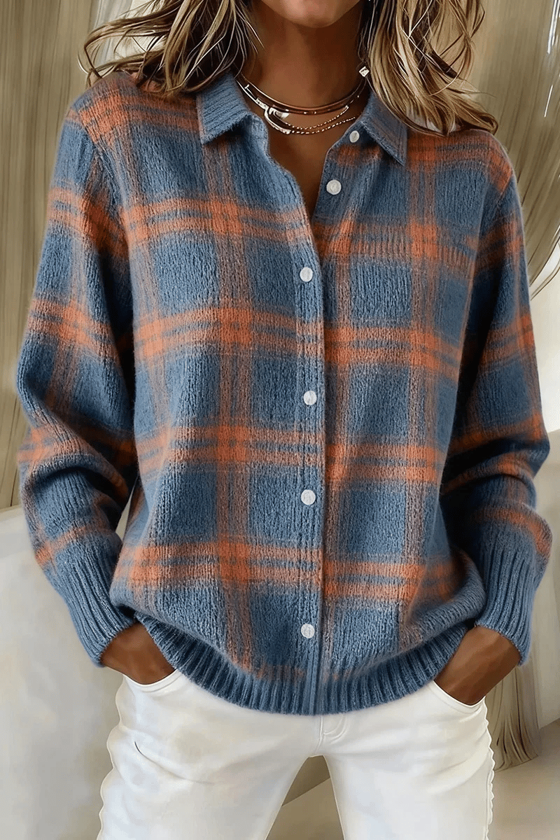 CLEARANCE SALE🔥 Women's Plaid Print Casual Mixed Cotton Buttoned Cardigan Sweater