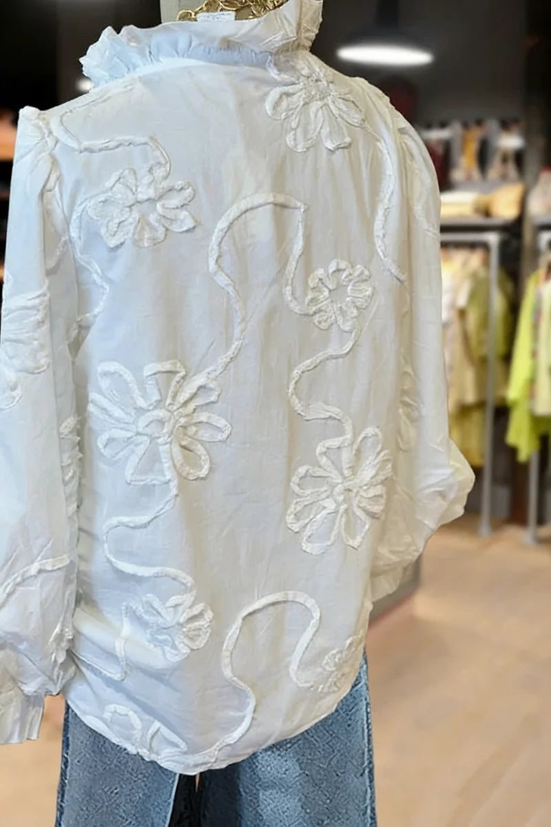 PetalCharm – Elegant Floral Embroidered Puff Sleeve Top