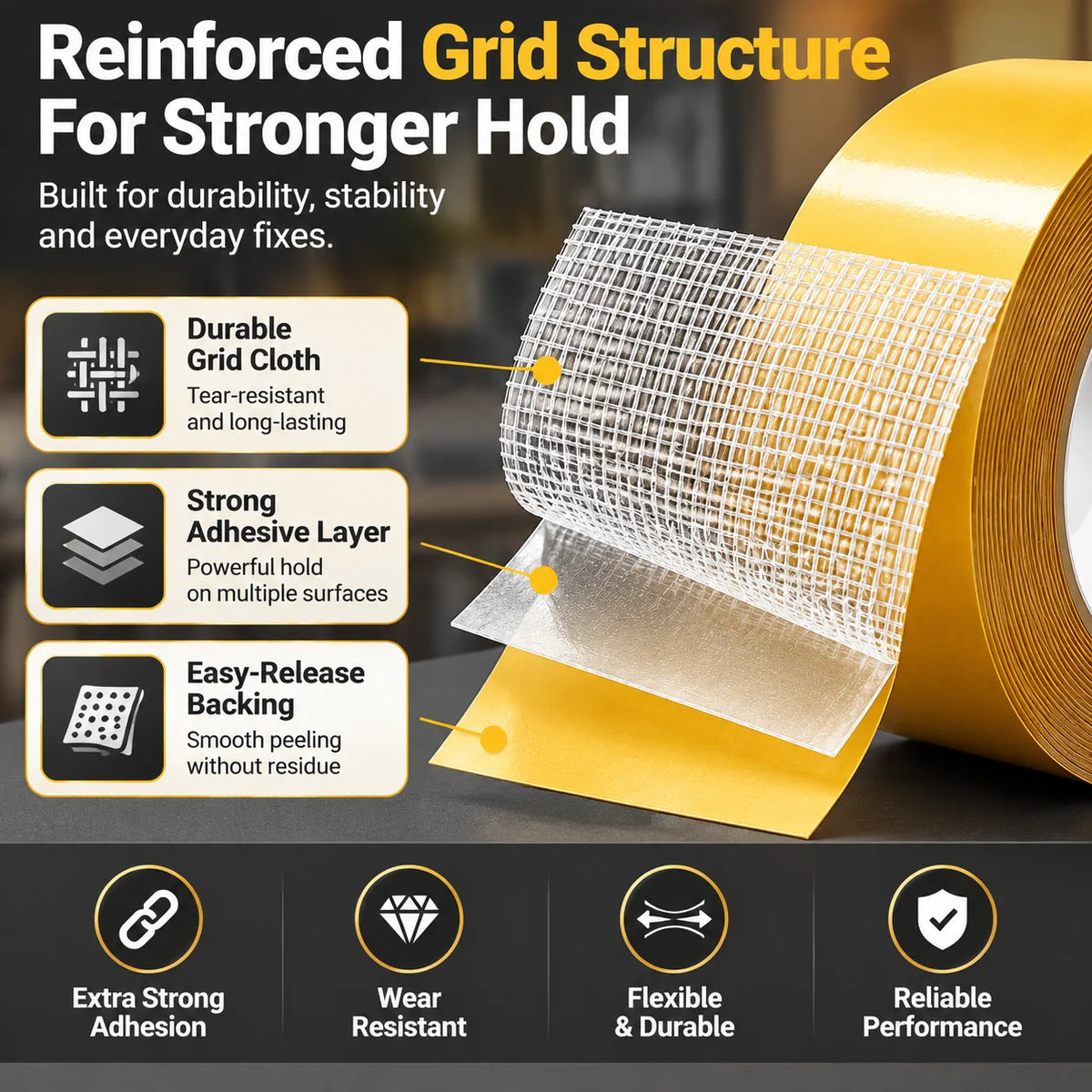 GripVanta – Heavy-Duty Double-Sided Grid Tape