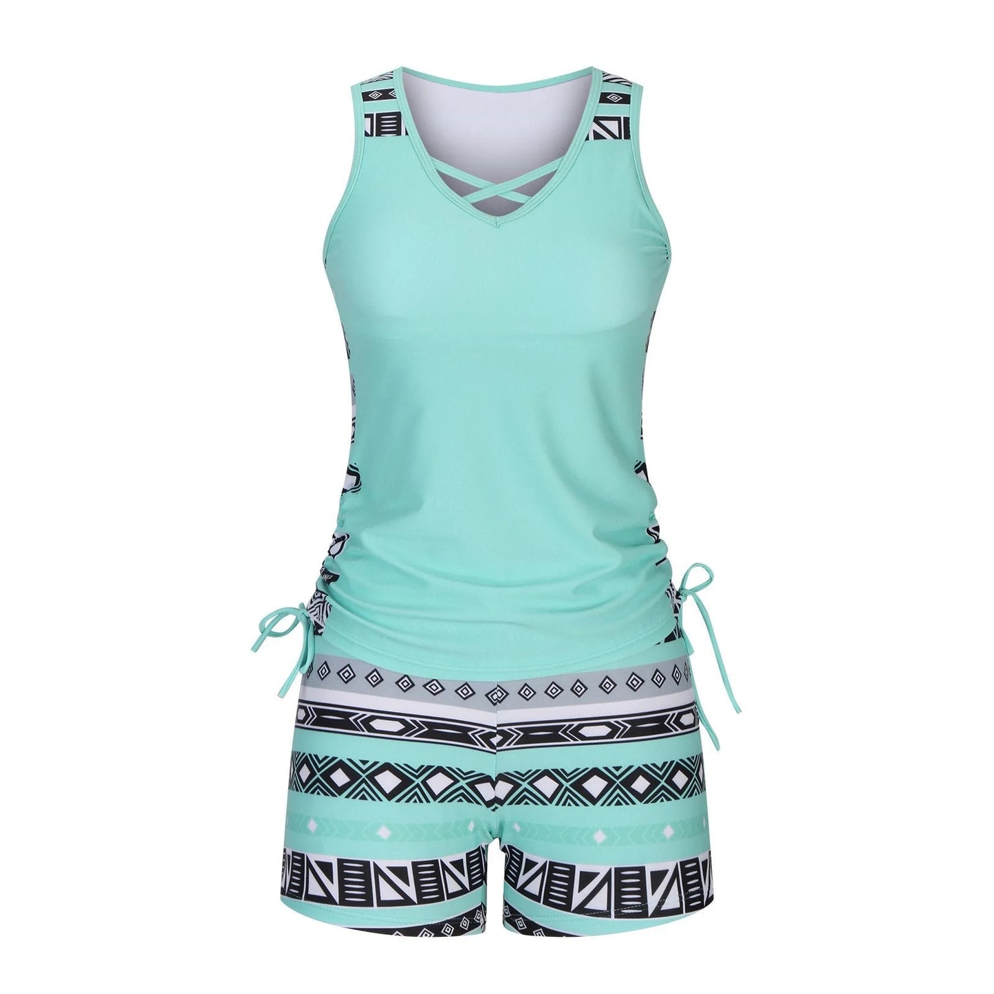 BeachBloom – Modest Bohemian Tankini Swimsuit with Shorts