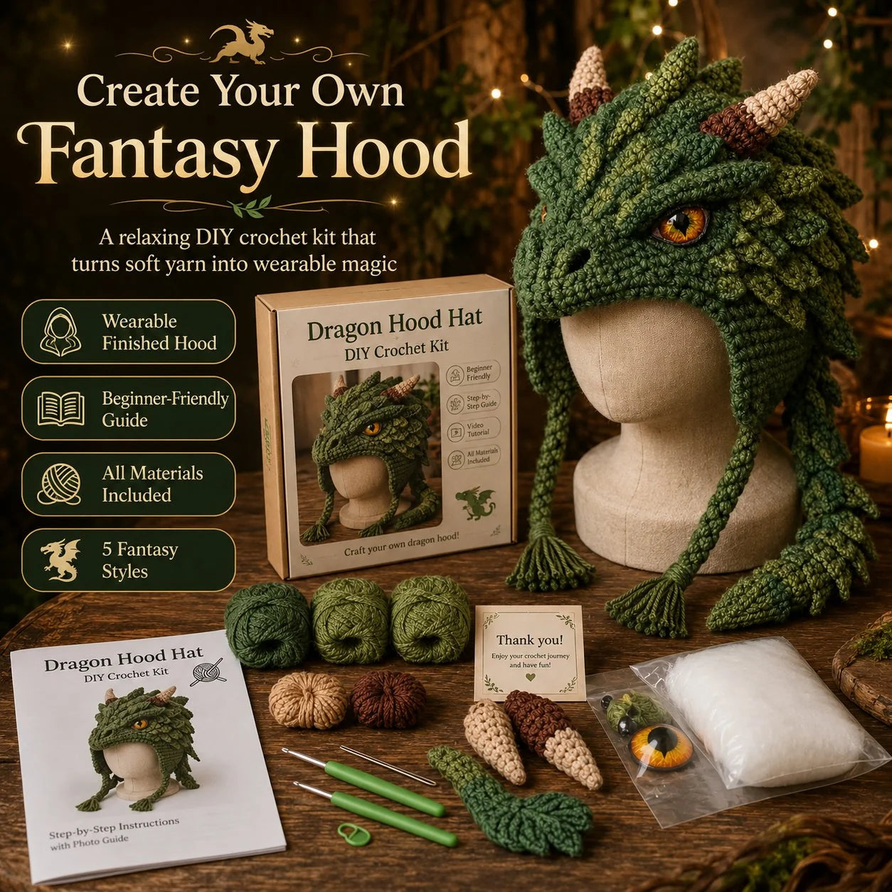 MystiKnit – Fantasy Hood Hat Crochet Kit