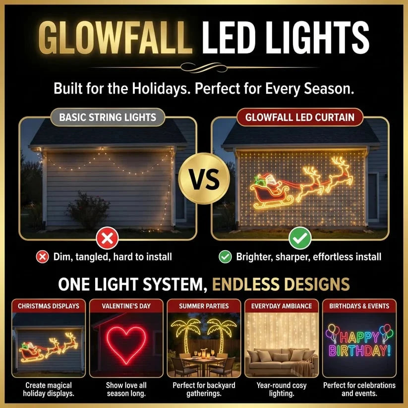 TwinkleHaven – Christmas LED House Net & Outdoor Curtain Lights