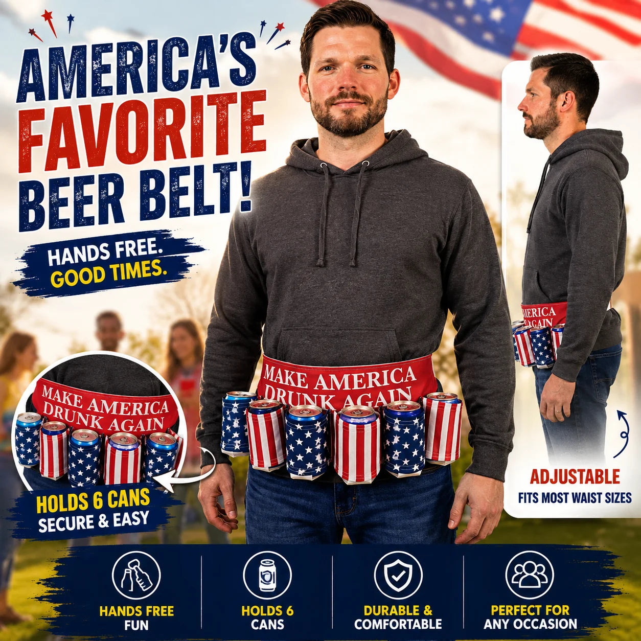 DrinkMate – Adjustable 6-Can Beverage Holster Belt
