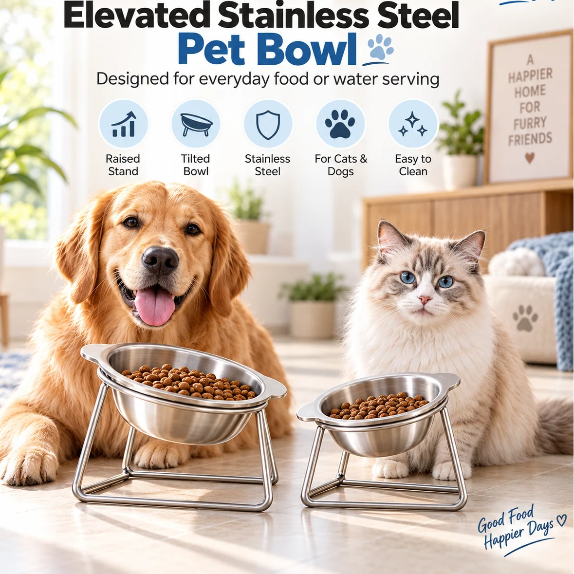 PawDine – Stainless Steel Bowl With Raised Stand