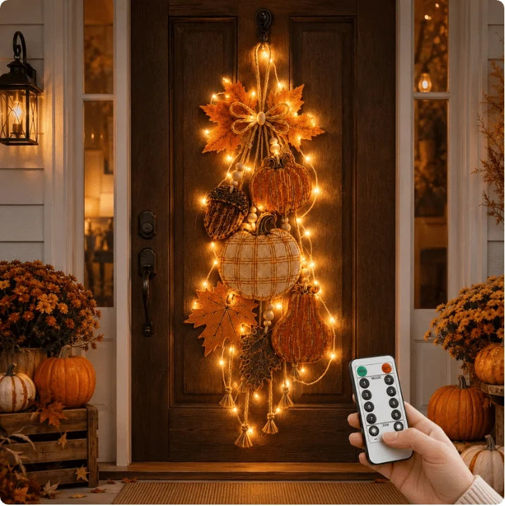 HarvestCharm – Rustic Autumn Wooden Door Hanger
