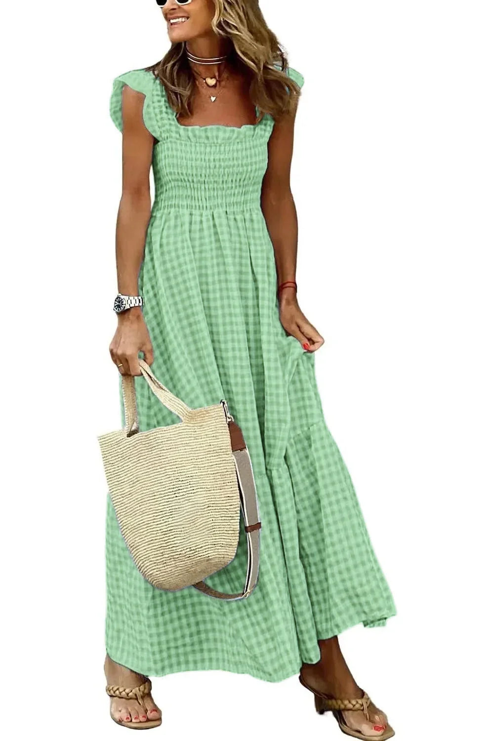 CottageMuse – Plaid Flounce Maxi Dress
