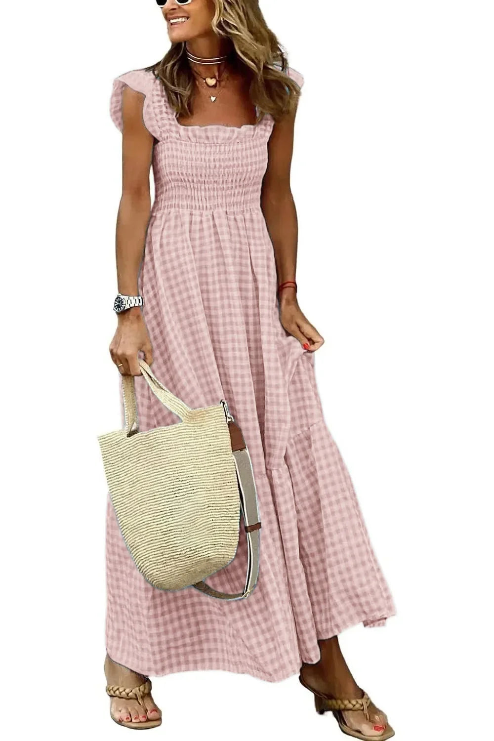 CottageMuse – Plaid Flounce Maxi Dress