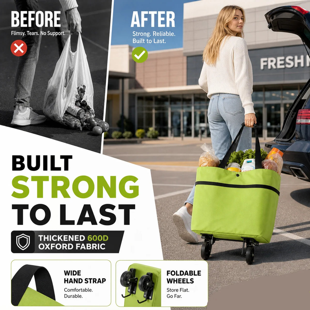 CartCaddy – Foldable Rolling Shopping Bag
