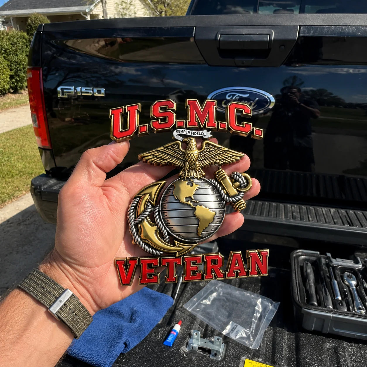 PatriotShield – Premium Marine Veteran Car Emblem
