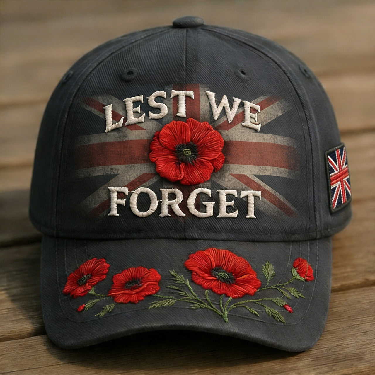 🌺 Lest We Forget Remembrance Poppy Memorial Cap