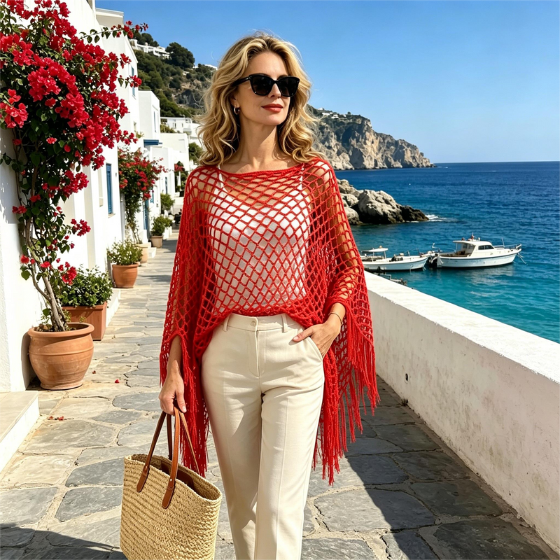 SunDrape – Flowy Tassel Crochet Beach Cover Up