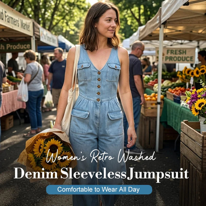 MarinaLuxe - Sleeveless Wide-Leg Denim Jumpsuit