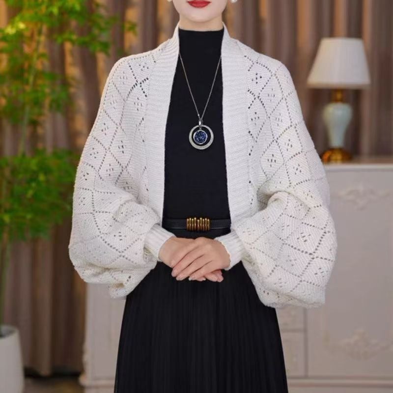 Fashion Hollow Out Knitted Shawl Coat