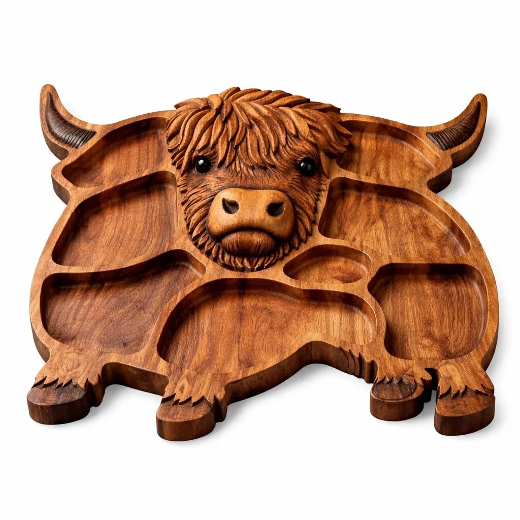 RusticGraze – Highland Cow Wooden Charcuterie Board