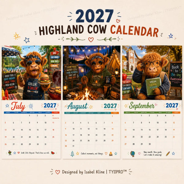 FarmCharm – Farmhouse Highland Cow A4 Wall Calendar