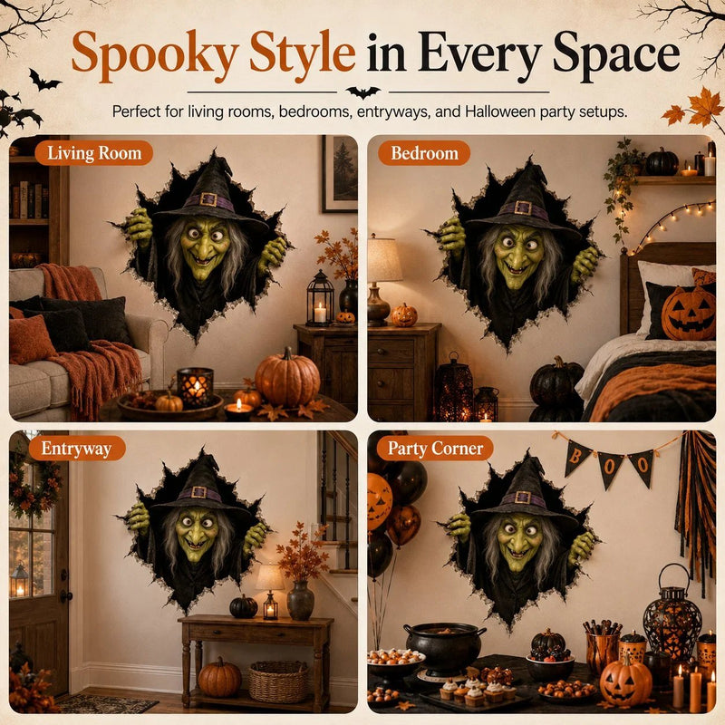 HauntOra – Halloween Witch Break-In Wall Decal