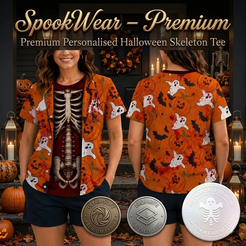 SpookWear – Premium Personalised Halloween Skeleton Tee