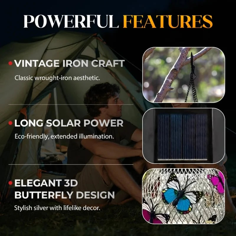 GardenGlow – Solar Vintage Butterfly Pendant Lantern