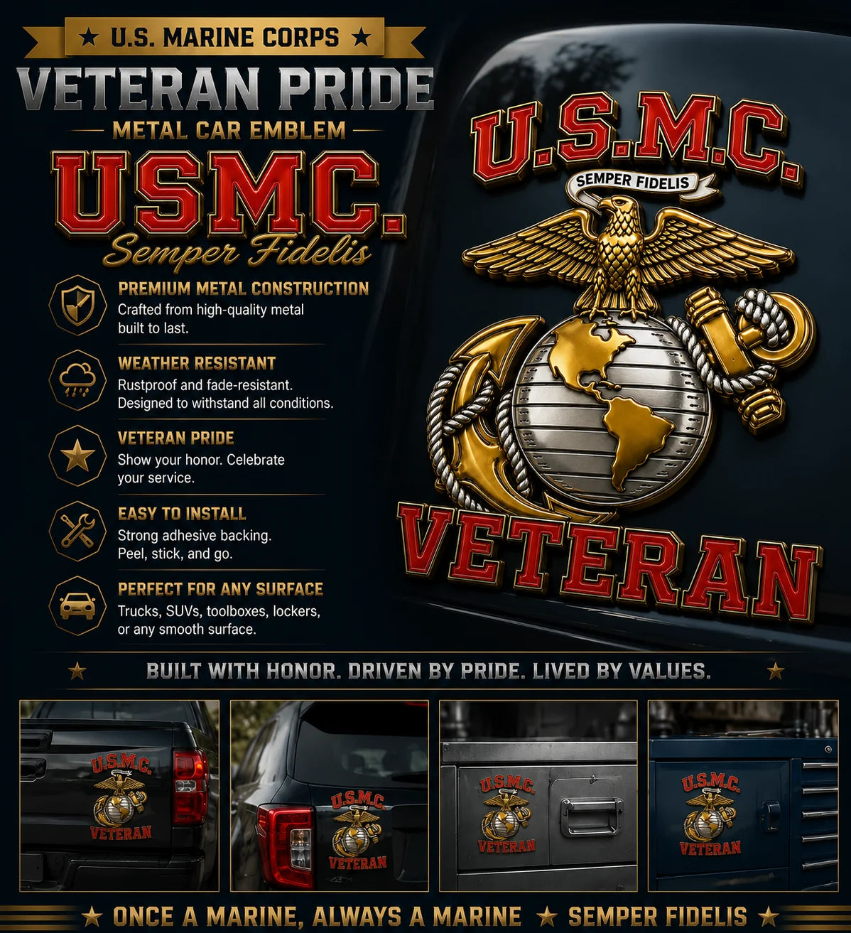 PatriotShield – Premium Marine Veteran Car Emblem