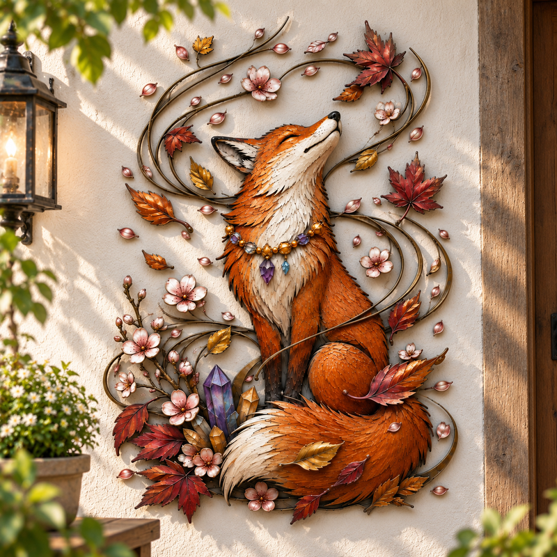 FoxenGlow – Enchanted Autumn Fox Metal Wall Decor