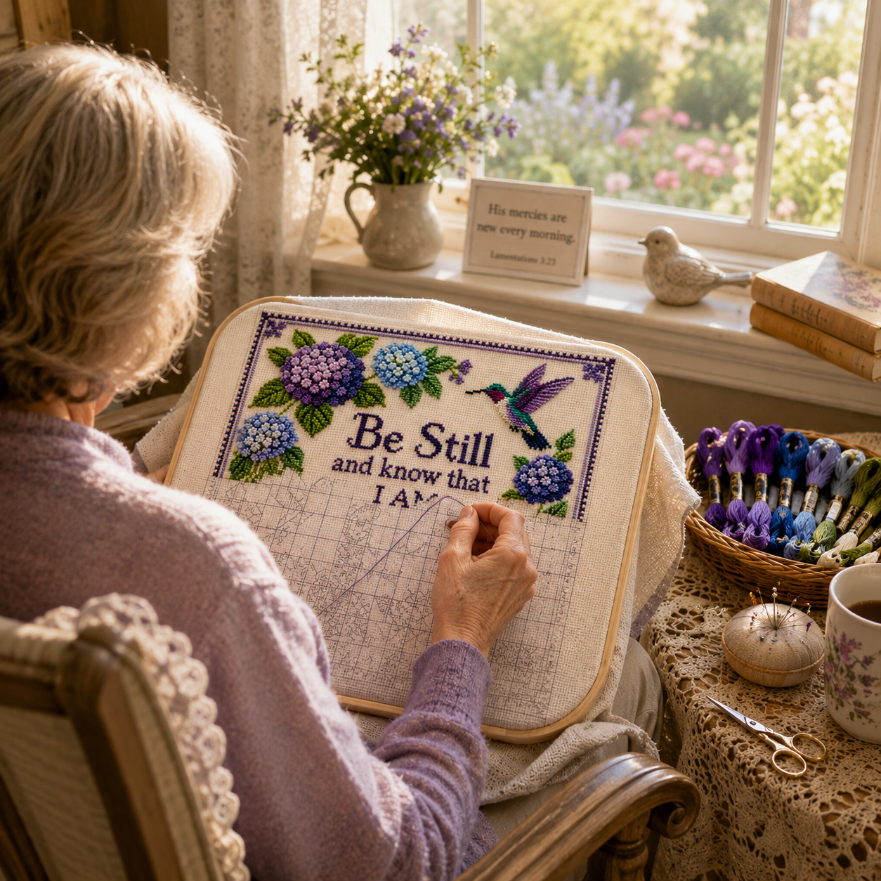 🔥Last Day 49% OFF - Hummingbird Garden Faith Cross Stitch Kit