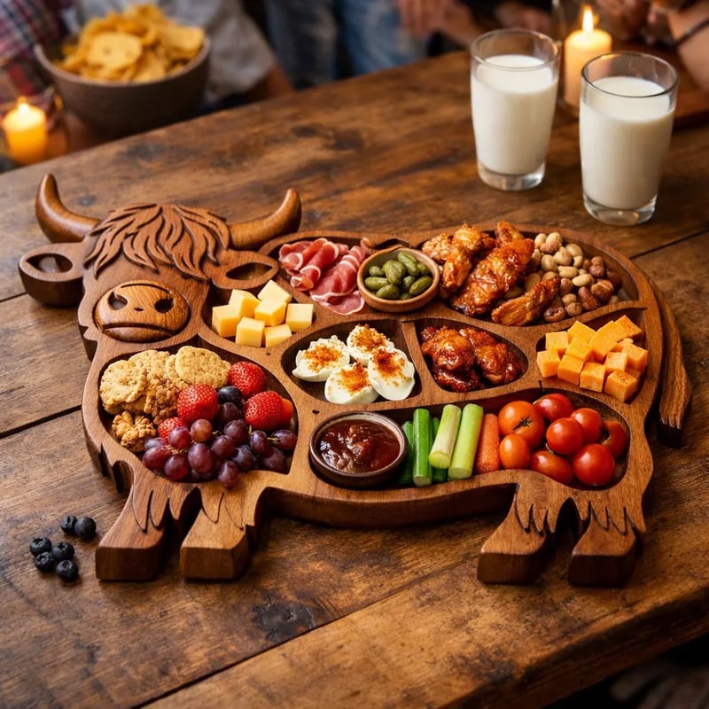 RusticGraze – Highland Cow Wooden Charcuterie Board
