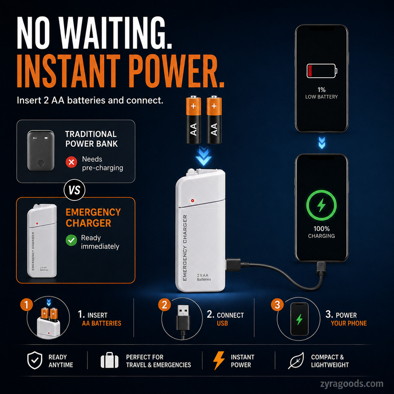PowerPulse – Portable AA Battery Emergency Phone Charger