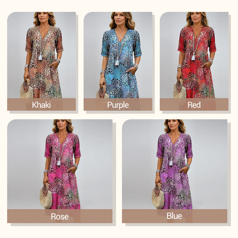 LinenAura – Elegant Printed Linen Cotton Midi Dress