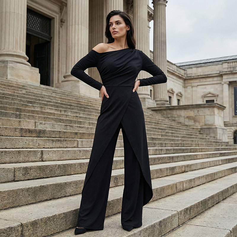 SoreliaGrace – One-Shoulder Wrap Jumpsuit