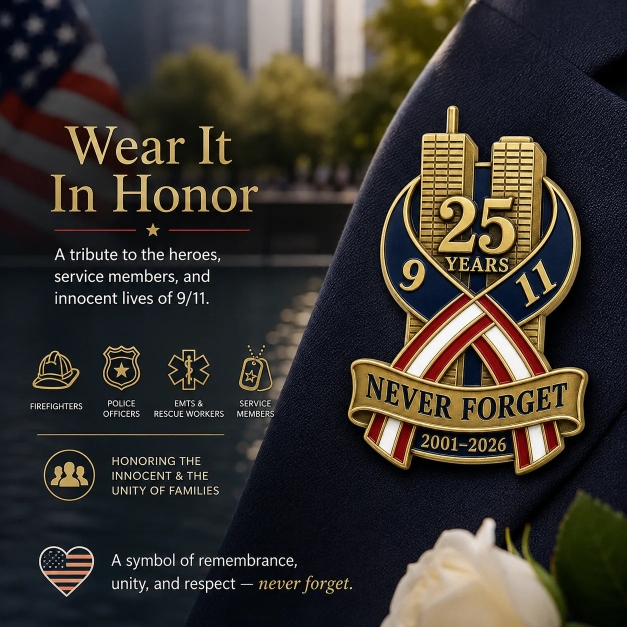 HonorMark – 9/11 Never Forget Commemorative Memorial Pin