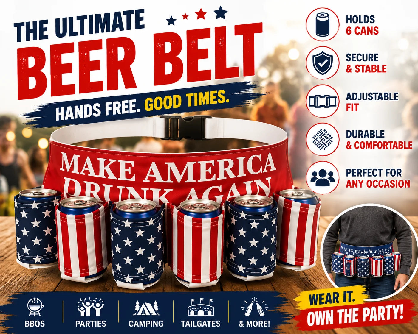 DrinkMate – Adjustable 6-Can Beverage Holster Belt