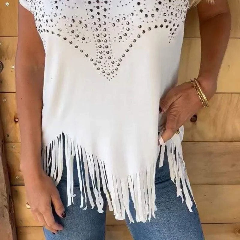 ElaraGrace – Radiant Frayed Hem T-Shirt