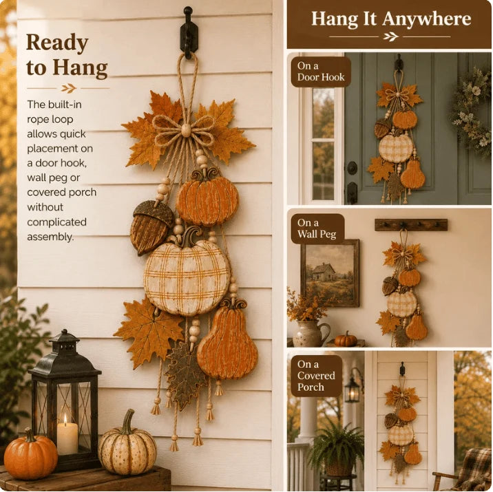 HarvestCharm – Rustic Autumn Wooden Door Hanger