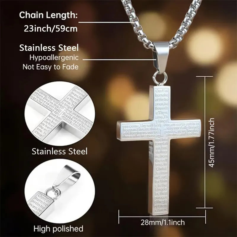 FaithCrest – Lord’s Prayer Engraved Cross Necklace