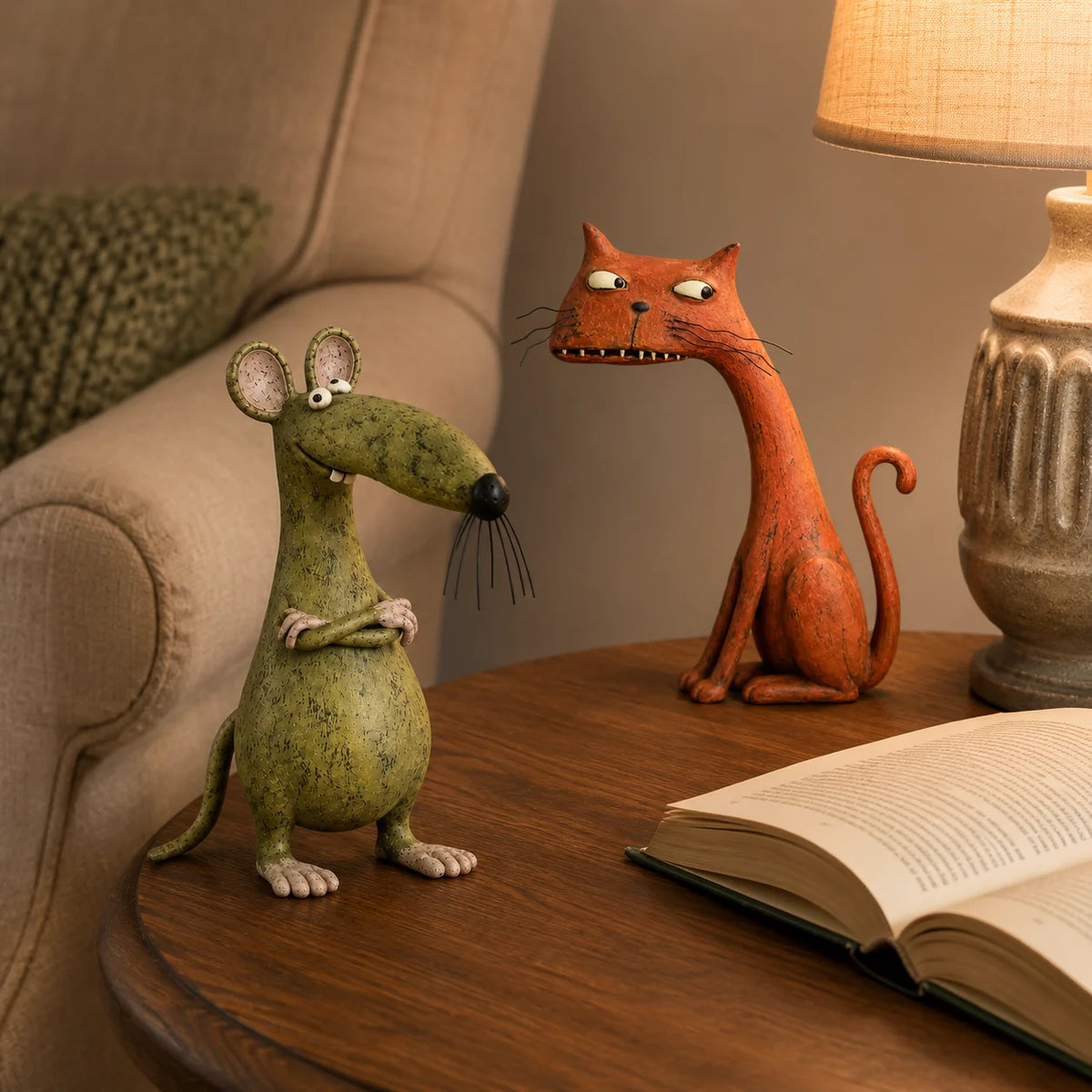 WhimsyTales – Vintage Cat & Mouse Figurine