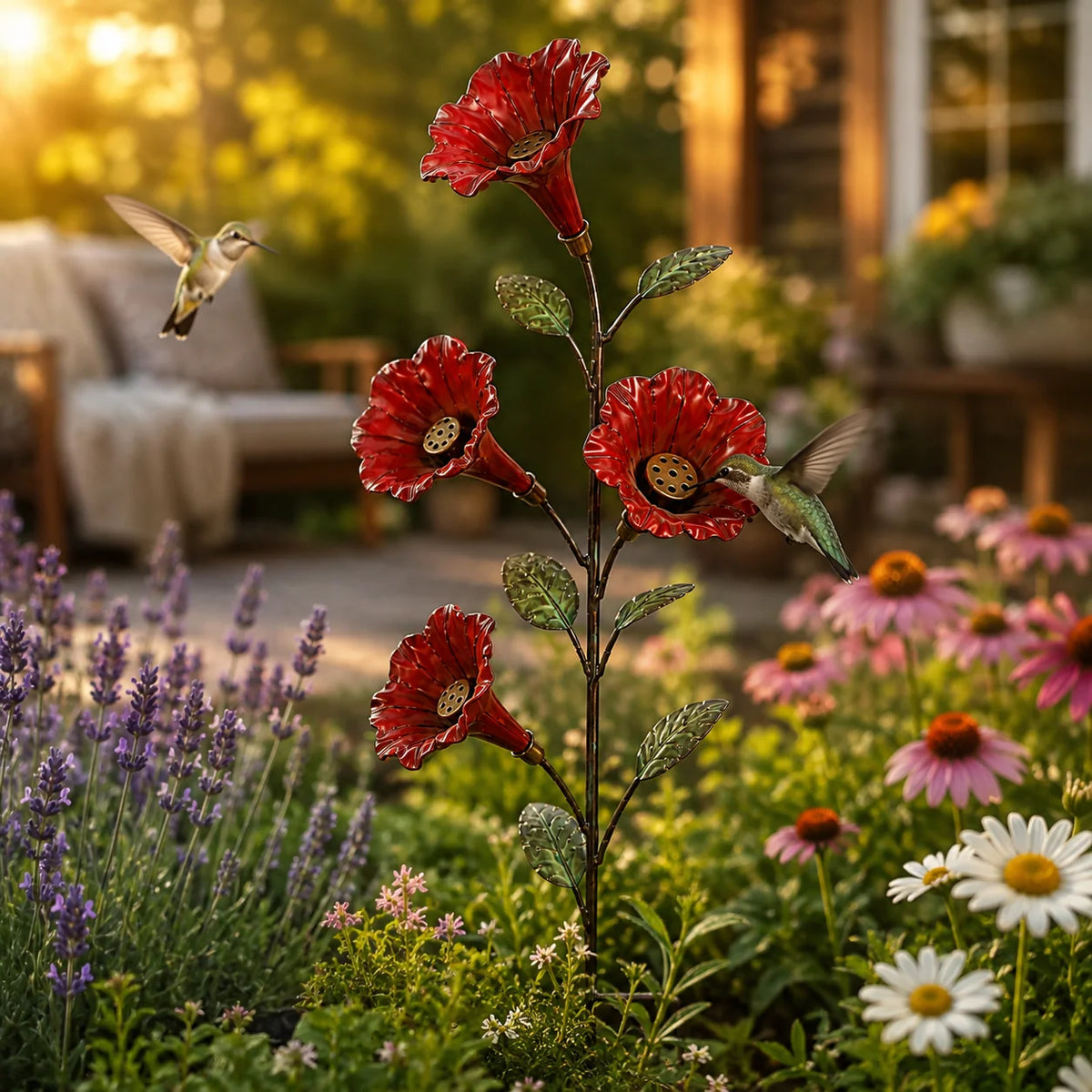 BloomCrest – Vintage Red Flower Hummingbird Feeder